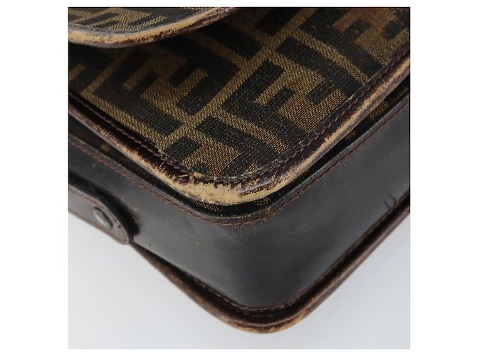 Sac à bandoulière en toile Zucca FENDI Noir Marron Auth ka2348 - vue 15