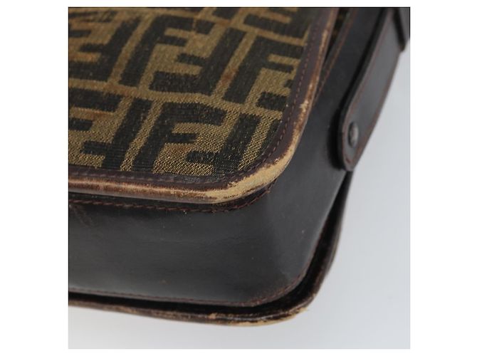 Sac à bandoulière en toile Zucca FENDI Noir Marron Auth ka2348 - vue 16