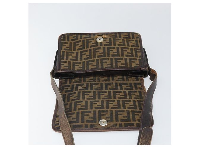 Sac à bandoulière en toile Zucca FENDI Noir Marron Auth ka2348 - vue 19