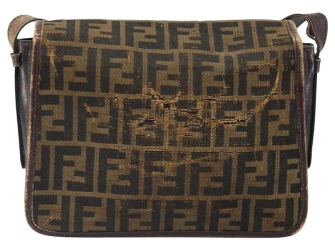 Sac à bandoulière en toile Zucca FENDI Noir Marron Auth ka2348 - vue 2