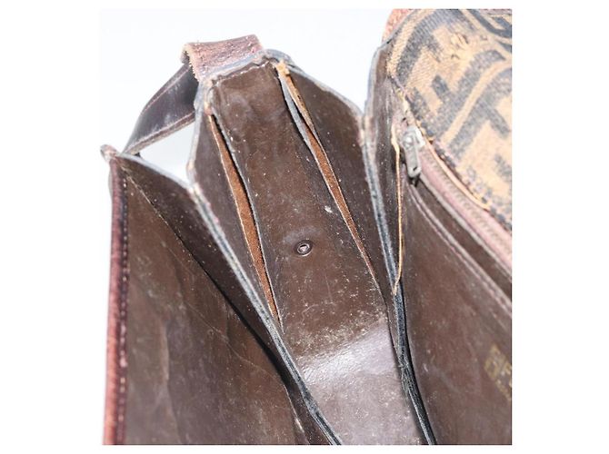 Sac à bandoulière en toile Zucca FENDI Noir Marron Auth ka2348 - vue 22