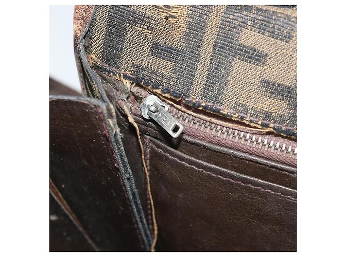 Sac à bandoulière en toile Zucca FENDI Noir Marron Auth ka2348 - vue 23