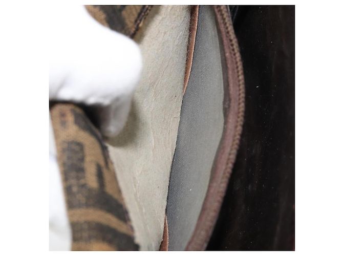 Sac à bandoulière en toile Zucca FENDI Noir Marron Auth ka2348 - vue 24