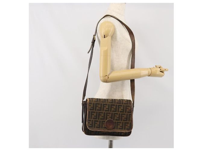 Sac à bandoulière en toile Zucca FENDI Noir Marron Auth ka2348 - vue 26