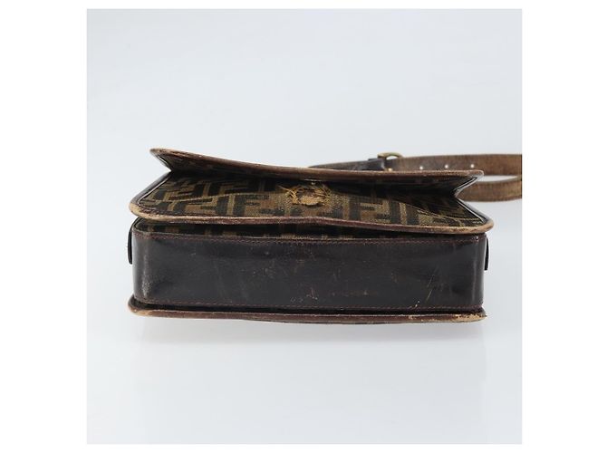 Sac à bandoulière en toile Zucca FENDI Noir Marron Auth ka2348 - vue 5