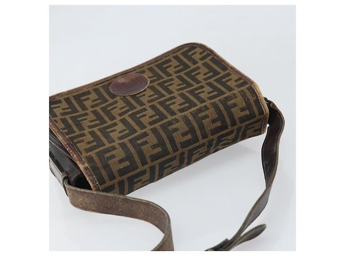 Sac à bandoulière en toile Zucca FENDI Noir Marron Auth ka2348 - vue 6