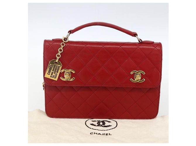 CHANEL Matelassé 23 Bolsa de Cadena Doble con Cierre de Cordero Rojo CC Auth 166468SAM Roja Dorado - vista 12