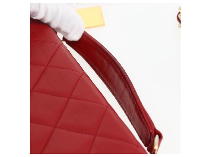 CHANEL Matelassé 23 Bolsa de Cadena Doble con Cierre de Cordero Rojo CC Auth 166468SAM Roja Dorado - vista 14