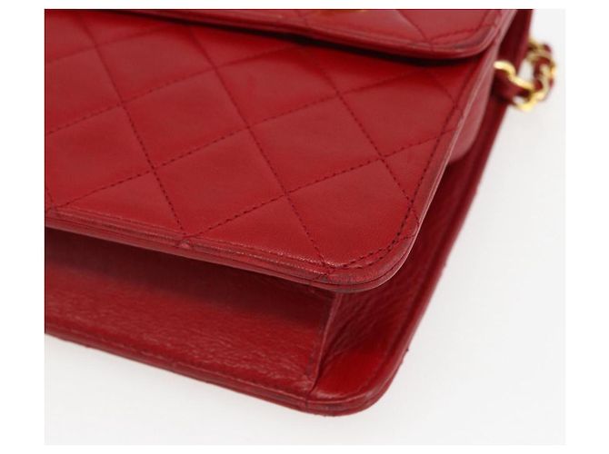 CHANEL Matelassé 23 Bolsa de Cadena Doble con Cierre de Cordero Rojo CC Auth 166468SAM Roja Dorado - vista 16