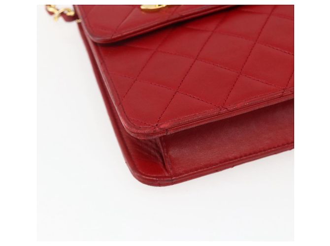 CHANEL Matelassé 23 Bolsa de Cadena Doble con Cierre de Cordero Rojo CC Auth 166468SAM Roja Dorado - vista 17