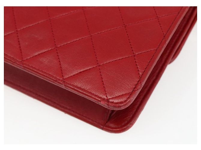 CHANEL Matelassé 23 Bolsa de Cadena Doble con Cierre de Cordero Rojo CC Auth 166468SAM Roja Dorado - vista 18