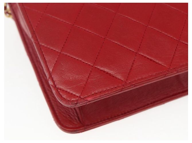 CHANEL Matelassé 23 Bolsa de Cadena Doble con Cierre de Cordero Rojo CC Auth 166468SAM Roja Dorado - vista 19