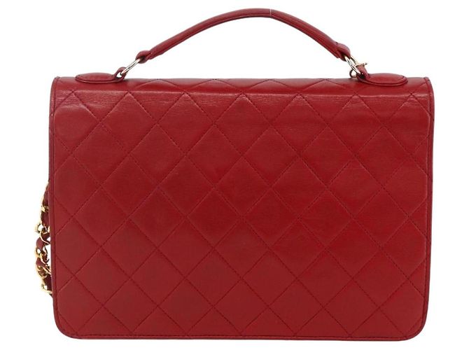 CHANEL Matelassé 23 Bolsa de Cadena Doble con Cierre de Cordero Rojo CC Auth 166468SAM Roja Dorado - vista 2