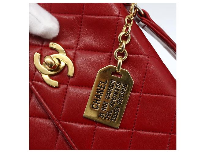 CHANEL Matelassé 23 Bolsa de Cadena Doble con Cierre de Cordero Rojo CC Auth 166468SAM Roja Dorado - vista 20