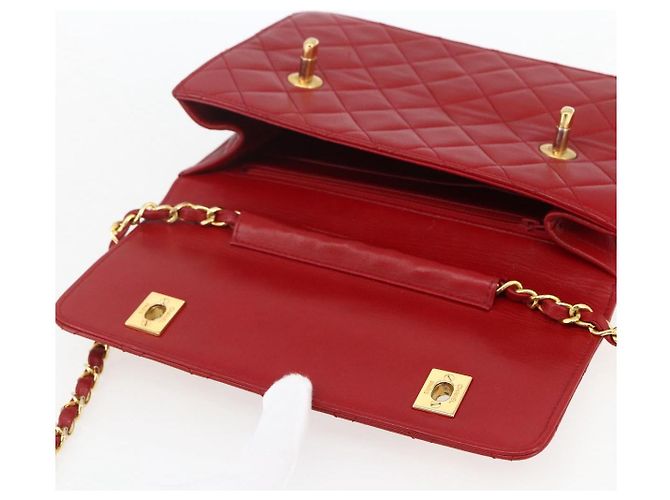 CHANEL Matelassé 23 Bolsa de Cadena Doble con Cierre de Cordero Rojo CC Auth 166468SAM Roja Dorado - vista 21