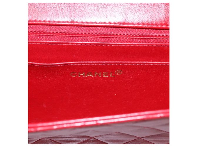 CHANEL Matelassé 23 Bolsa de Cadena Doble con Cierre de Cordero Rojo CC Auth 166468SAM Roja Dorado - vista 22