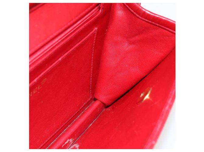 CHANEL Matelassé 23 Bolsa de Cadena Doble con Cierre de Cordero Rojo CC Auth 166468SAM Roja Dorado - vista 23