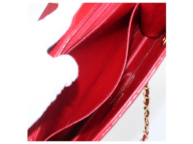 CHANEL Matelassé 23 Bolsa de Cadena Doble con Cierre de Cordero Rojo CC Auth 166468SAM Roja Dorado - vista 25