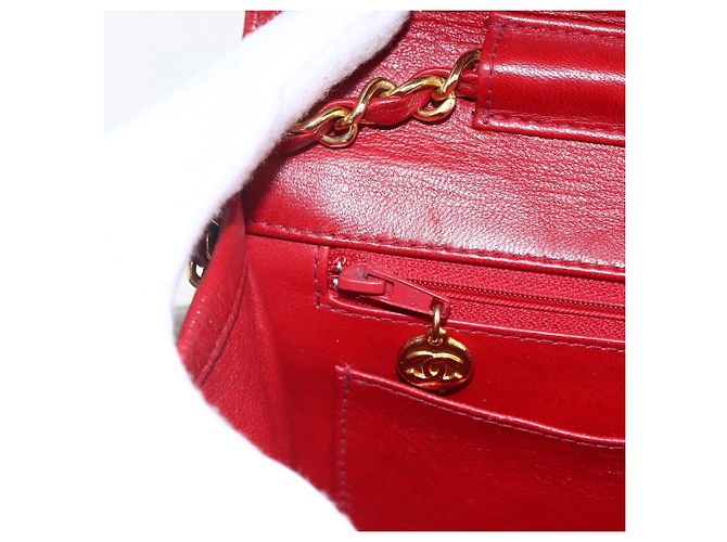 CHANEL Matelassé 23 Bolsa de Cadena Doble con Cierre de Cordero Rojo CC Auth 166468SAM Roja Dorado - vista 26