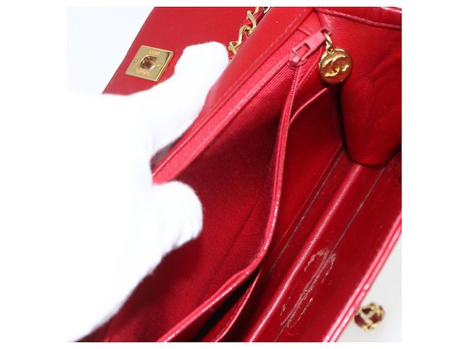CHANEL Matelassé 23 Bolsa de Cadena Doble con Cierre de Cordero Rojo CC Auth 166468SAM Roja Dorado - vista 27