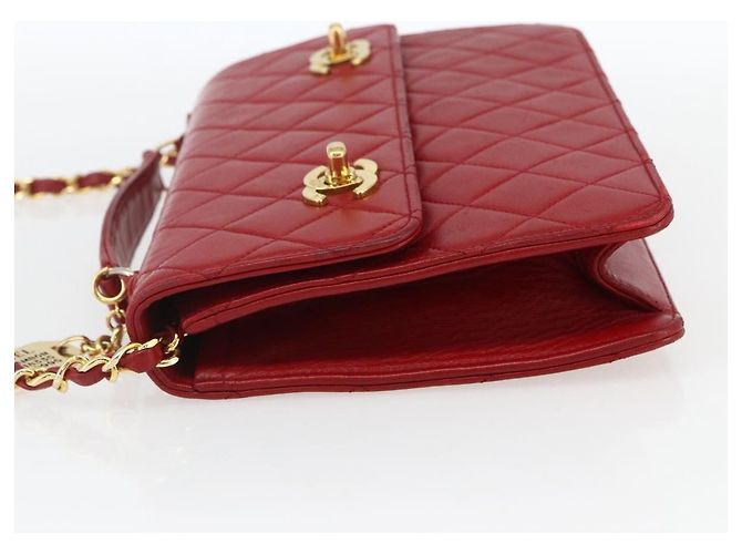 CHANEL Matelassé 23 Bolsa de Cadena Doble con Cierre de Cordero Rojo CC Auth 166468SAM Roja Dorado - vista 3