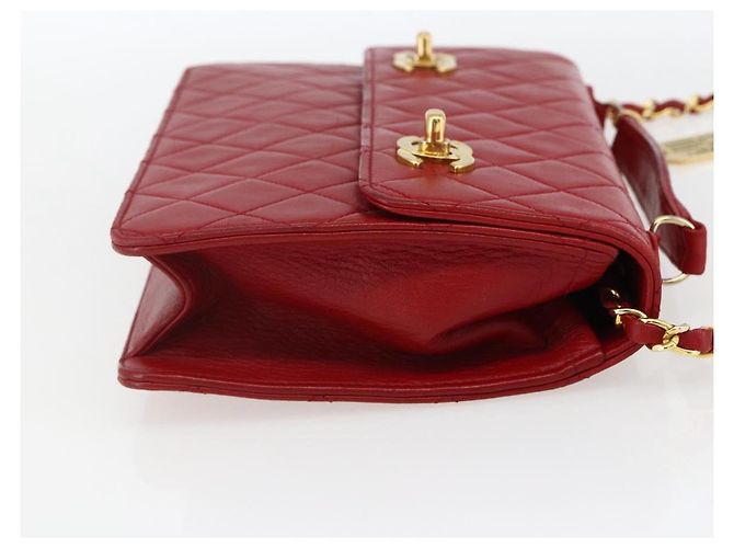 CHANEL Matelassé 23 Bolsa de Cadena Doble con Cierre de Cordero Rojo CC Auth 166468SAM Roja Dorado - vista 4