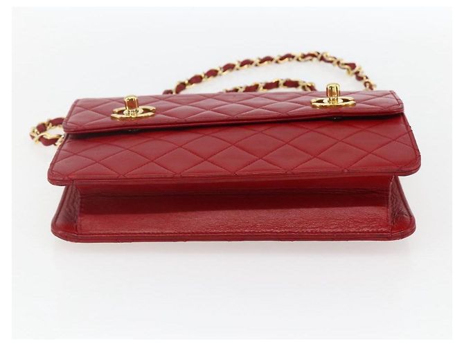CHANEL Matelassé 23 Bolsa de Cadena Doble con Cierre de Cordero Rojo CC Auth 166468SAM Roja Dorado - vista 5