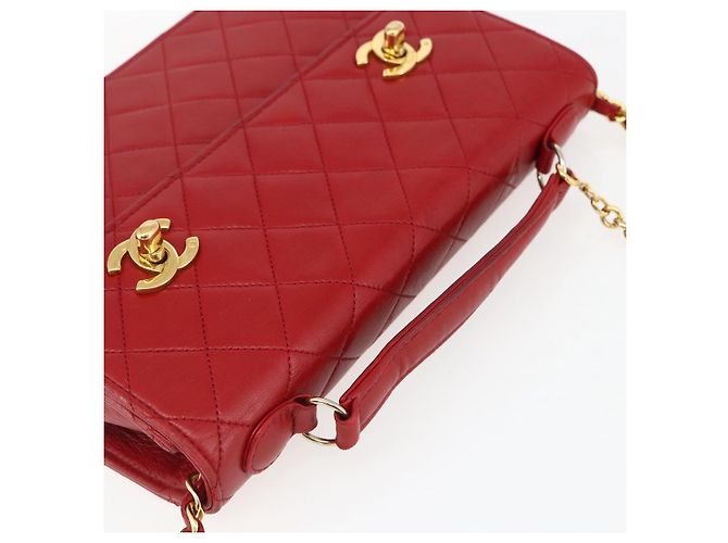 CHANEL Matelassé 23 Bolsa de Cadena Doble con Cierre de Cordero Rojo CC Auth 166468SAM Roja Dorado - vista 6