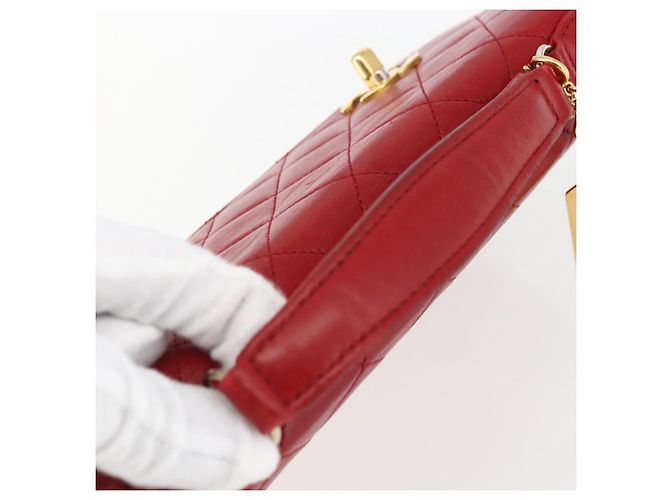 CHANEL Matelassé 23 Bolsa de Cadena Doble con Cierre de Cordero Rojo CC Auth 166468SAM Roja Dorado - vista 7