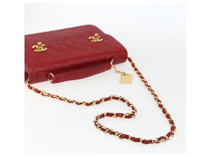 CHANEL Matelassé 23 Bolsa de Cadena Doble con Cierre de Cordero Rojo CC Auth 166468SAM Roja Dorado - vista 8