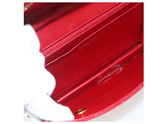 CHANEL Matelassé 23 Bolsa de Cadena Doble con Cierre de Cordero Rojo CC Auth 166468SAM Roja Dorado - vista 9