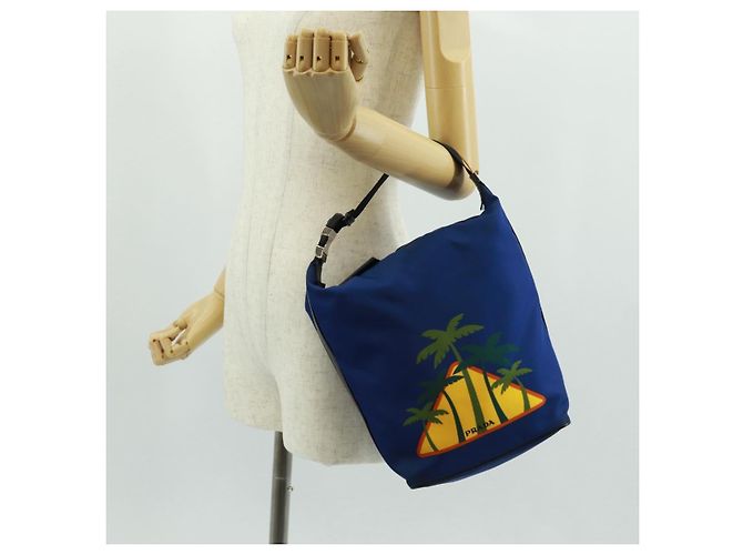 Borsa a Spalla PRADA Nylon 2way Blu Argento Auth 161702M - vista 31