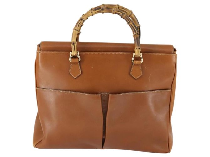 Borsa a mano in pelle GUCCI Bamboo 2 in 1 Marrone Oro 002 123 0322 Auth 165977 D'oro - vista 13