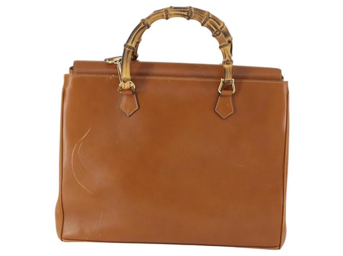Borsa a mano in pelle GUCCI Bamboo 2 in 1 Marrone Oro 002 123 0322 Auth 165977 D'oro - vista 2
