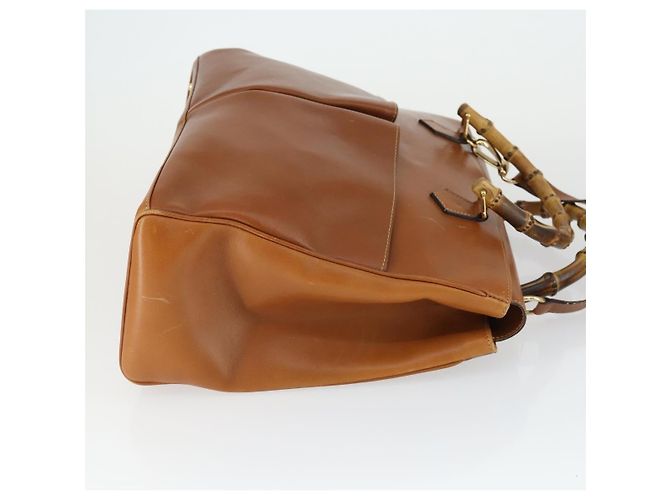 Borsa a mano in pelle GUCCI Bamboo 2 in 1 Marrone Oro 002 123 0322 Auth 165977 D'oro - vista 3