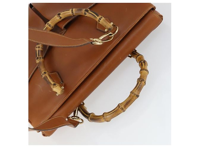 Borsa a mano in pelle GUCCI Bamboo 2 in 1 Marrone Oro 002 123 0322 Auth 165977 D'oro - vista 6