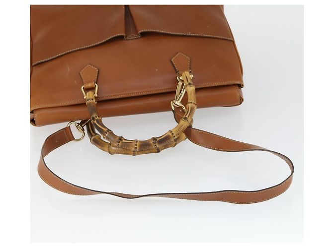 Borsa a mano in pelle GUCCI Bamboo 2 in 1 Marrone Oro 002 123 0322 Auth 165977 D'oro - vista 7