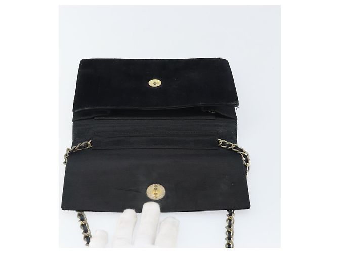 CHANEL Mademoiselle Borsa a Spalla con Catena Velluto Nero Oro CC Auth bs33251 D'oro - vista 10