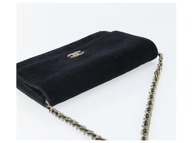 CHANEL Mademoiselle Borsa a Spalla con Catena Velluto Nero Oro CC Auth bs33251 D'oro - vista 6