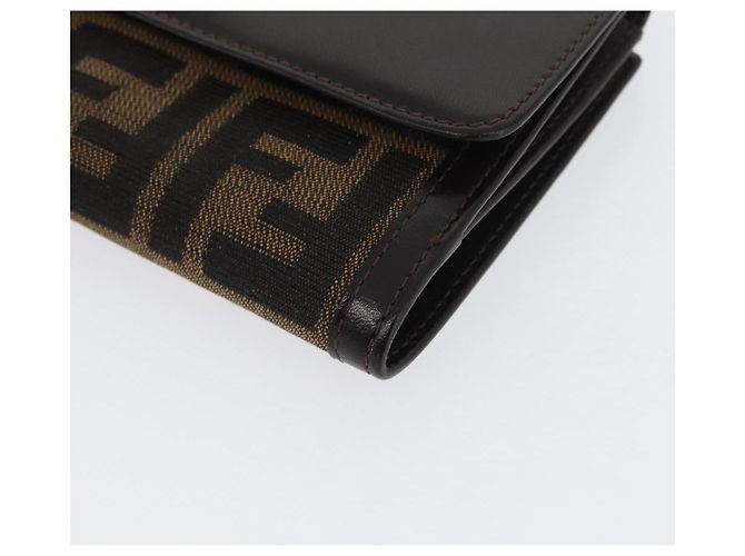 Portafoglio in tela Zucca FENDI in pelle nera e marrone Auth am10756V - vista 14