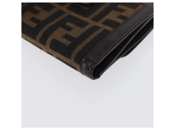 Portafoglio in tela Zucca FENDI in pelle nera e marrone Auth am10756V - vista 16
