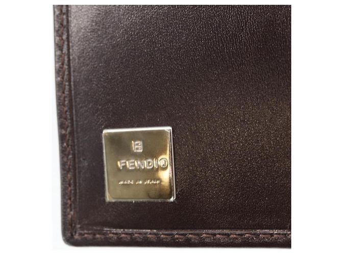 Portafoglio in tela Zucca FENDI in pelle nera e marrone Auth am10756V - vista 17