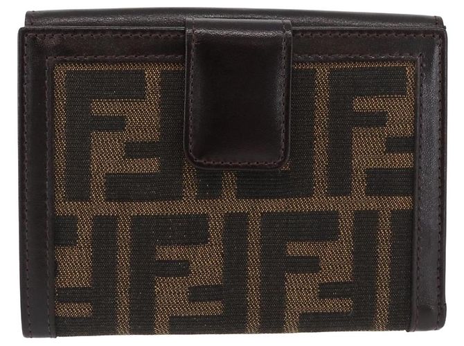 Portafoglio in tela Zucca FENDI in pelle nera e marrone Auth am10756V - vista 2