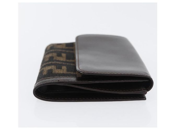 Portafoglio in tela Zucca FENDI in pelle nera e marrone Auth am10756V - vista 3