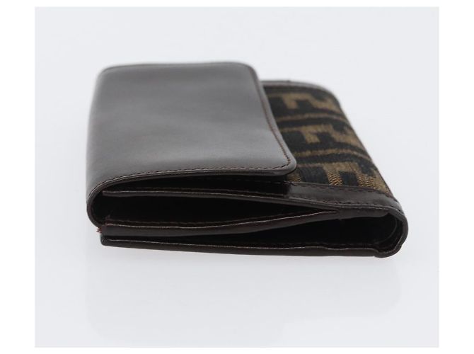 Portafoglio in tela Zucca FENDI in pelle nera e marrone Auth am10756V - vista 4