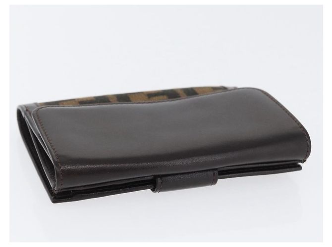 Portafoglio in tela Zucca FENDI in pelle nera e marrone Auth am10756V - vista 5