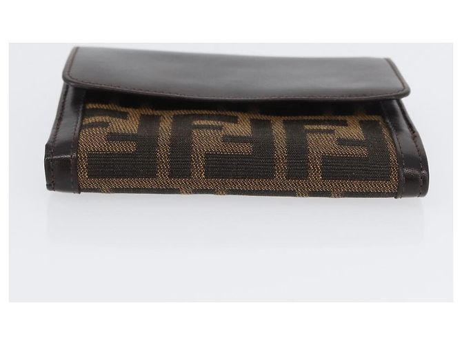 Portafoglio in tela Zucca FENDI in pelle nera e marrone Auth am10756V - vista 6