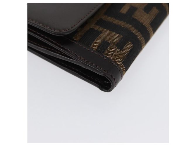 Portafoglio in tela Zucca FENDI in pelle nera e marrone Auth am10756V - vista 7