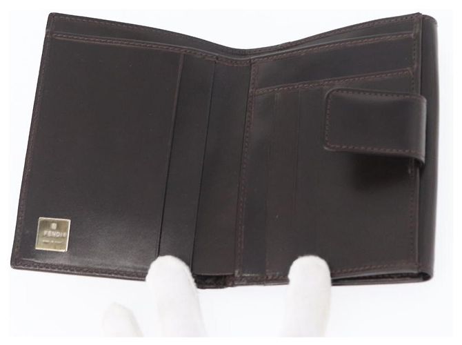 Portafoglio in tela Zucca FENDI in pelle nera e marrone Auth am10756V - vista 8