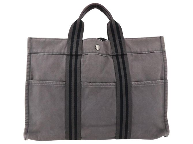 Hermès HERMES Fourre ToutMM Borsa a Mano in Tela Grigia Argento Auth ti3707 Marrone - vista 13